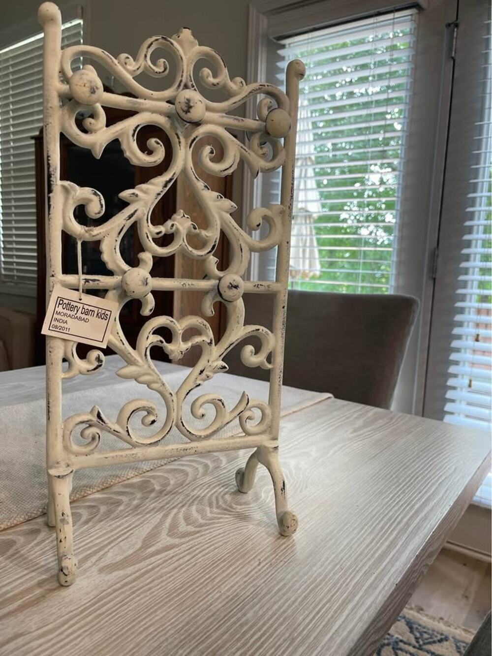 New Pottery Barn white iron metal decorative jewelry stand holder. 10 knob